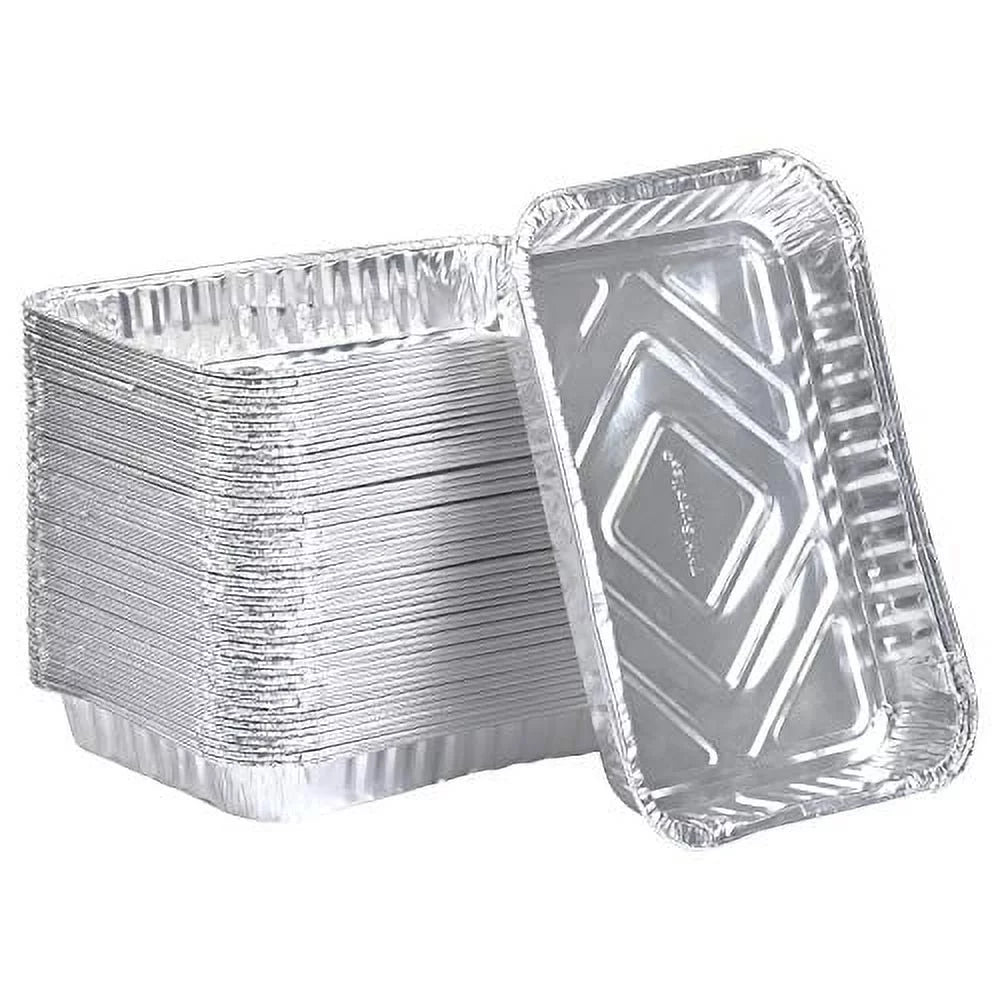 TYH Supplies 50-Pack Aluminum Foil BBQ Grease Drip Pans Compatible with Weber Grills Q, Pulse, Spirit, Spirit II, Genesis II LX 200 and 300 Series Gas Grill 7.5 x 5 Inch