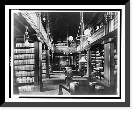 Historic Framed Print, [Book stacks and library tables in library, North Easton, Massachusetts], 17-7/8 x 21-7/8