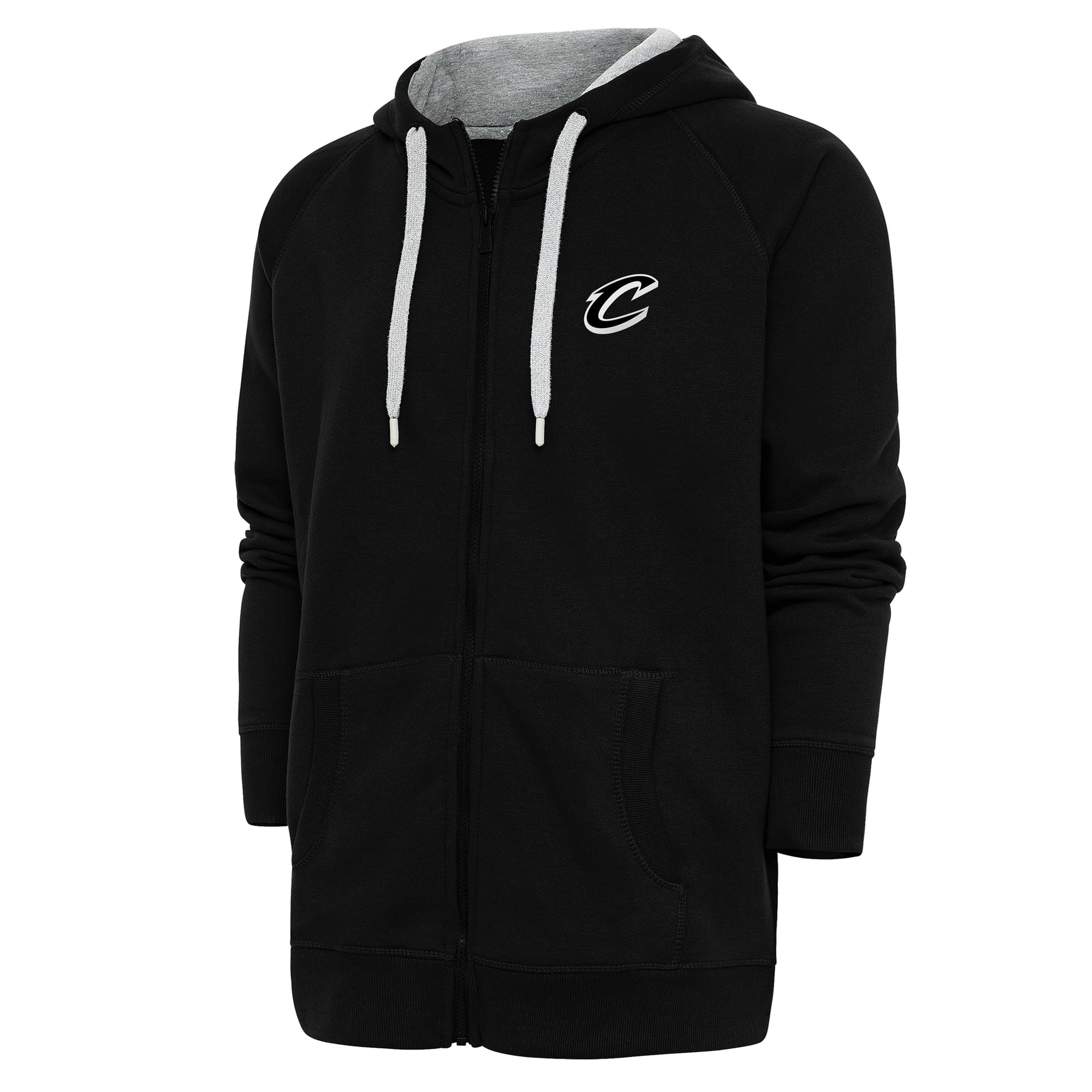 Men's Antigua Black Cleveland Cavaliers Metallic Logo Victory Raglan Full-Zip Hoodie