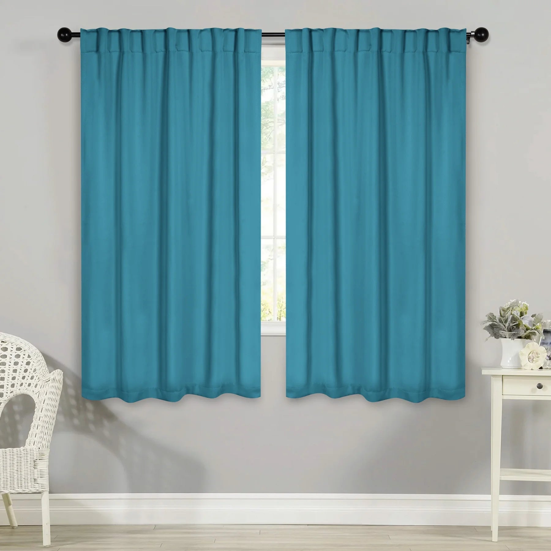 BNM Solid Blackout Curtains, Set of 2, 52 x 63, Aqua