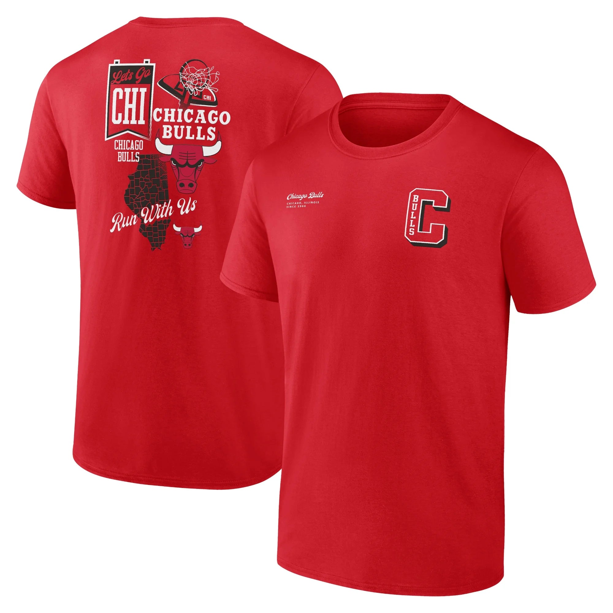 Men's Fanatics Branded Red Chicago Bulls Split Zone T-Shirt