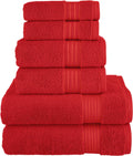 Holiday Gift Cotton 6-Piece Towel Set, Includes 2 Washcloths, 2 Hand Towels and 2 Bath Towels, 100% Turkish Cotton - Highly Absorbent and Super Soft Towels for Bathroom, Red