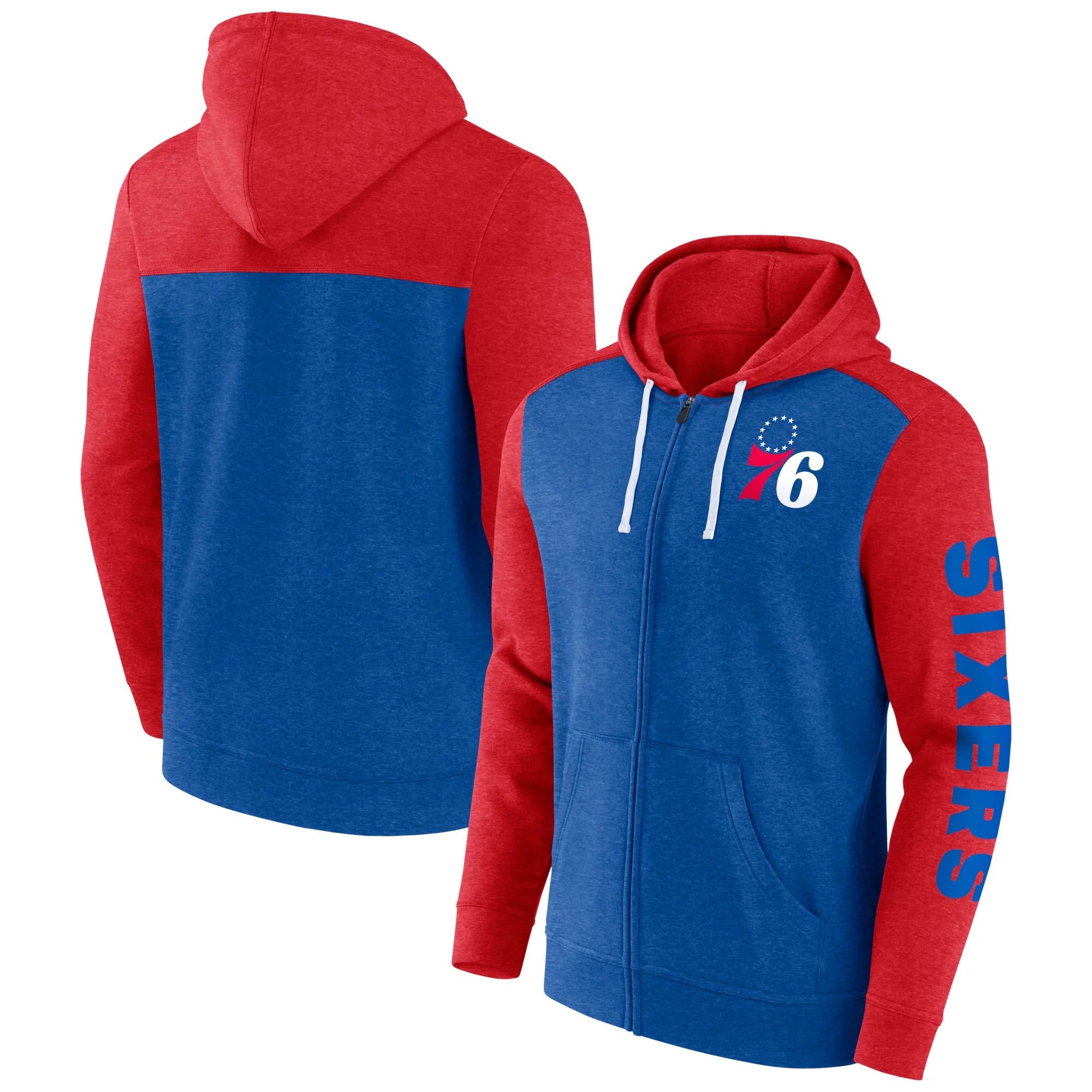 Men's Fanatics Branded Royal/Red Philadelphia 76ers Big & Tall Down and Distance Full-Zip Hoodie