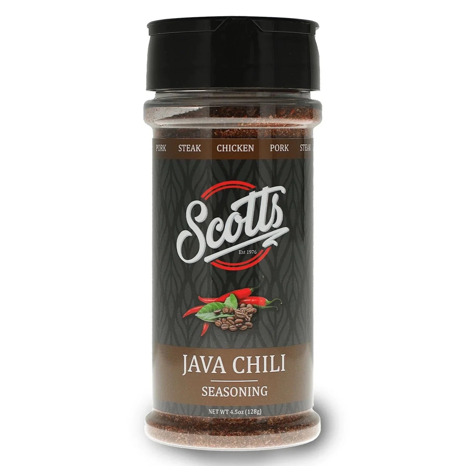 Scotts Seasonings and Marinades Java Chili Seasoning, 4.5 oz - Real Coffee with Spices & Brown Sugar, Great for Steak, Roasts, Pork, Chicken, No MSG, Non-GMO, Gluten Free