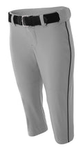 A4 Womens Adult 100% Polyestersports Athletic Performance Softball Pant With Piping , GRAY/BLACK, XX-Large, NW6188