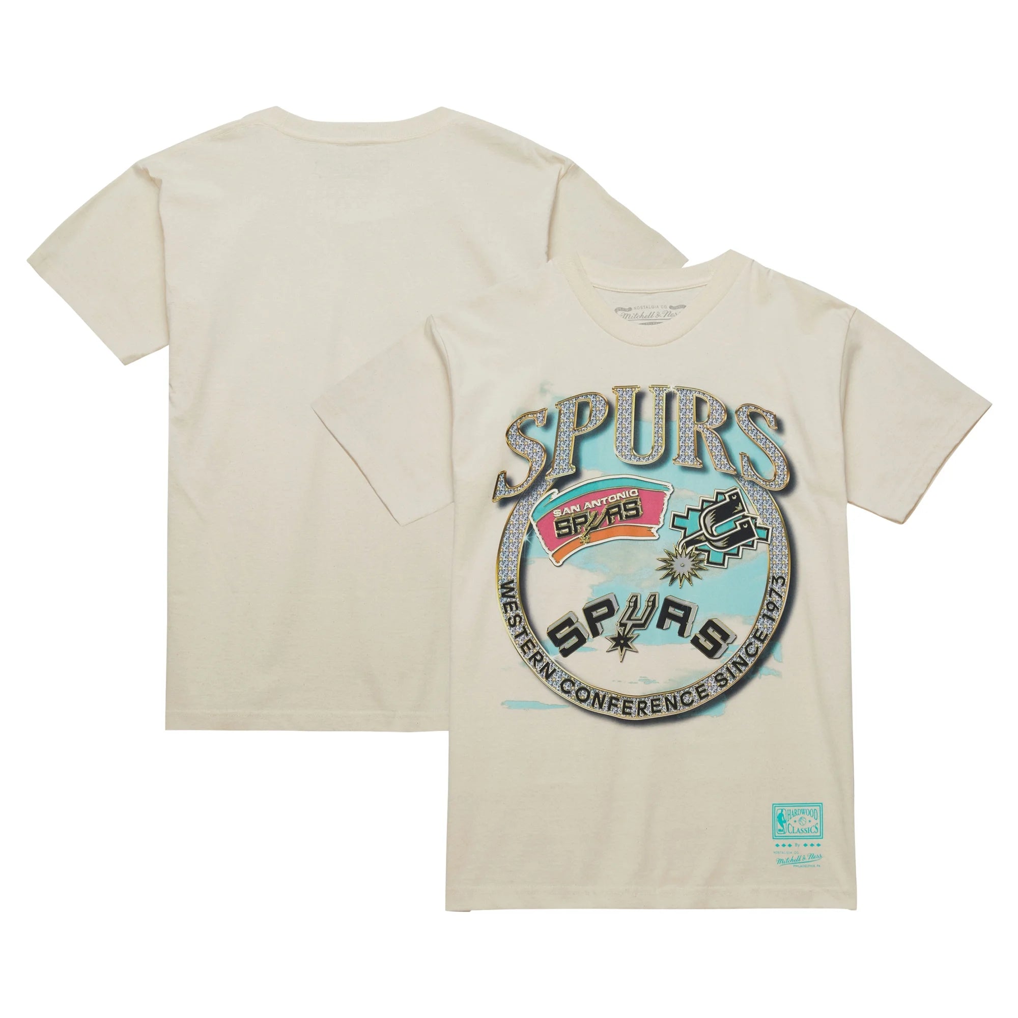 Men's Mitchell & Ness Tan San Antonio Spurs Hardwood Classics Vintage Soul Crown Jewels T-Shirt