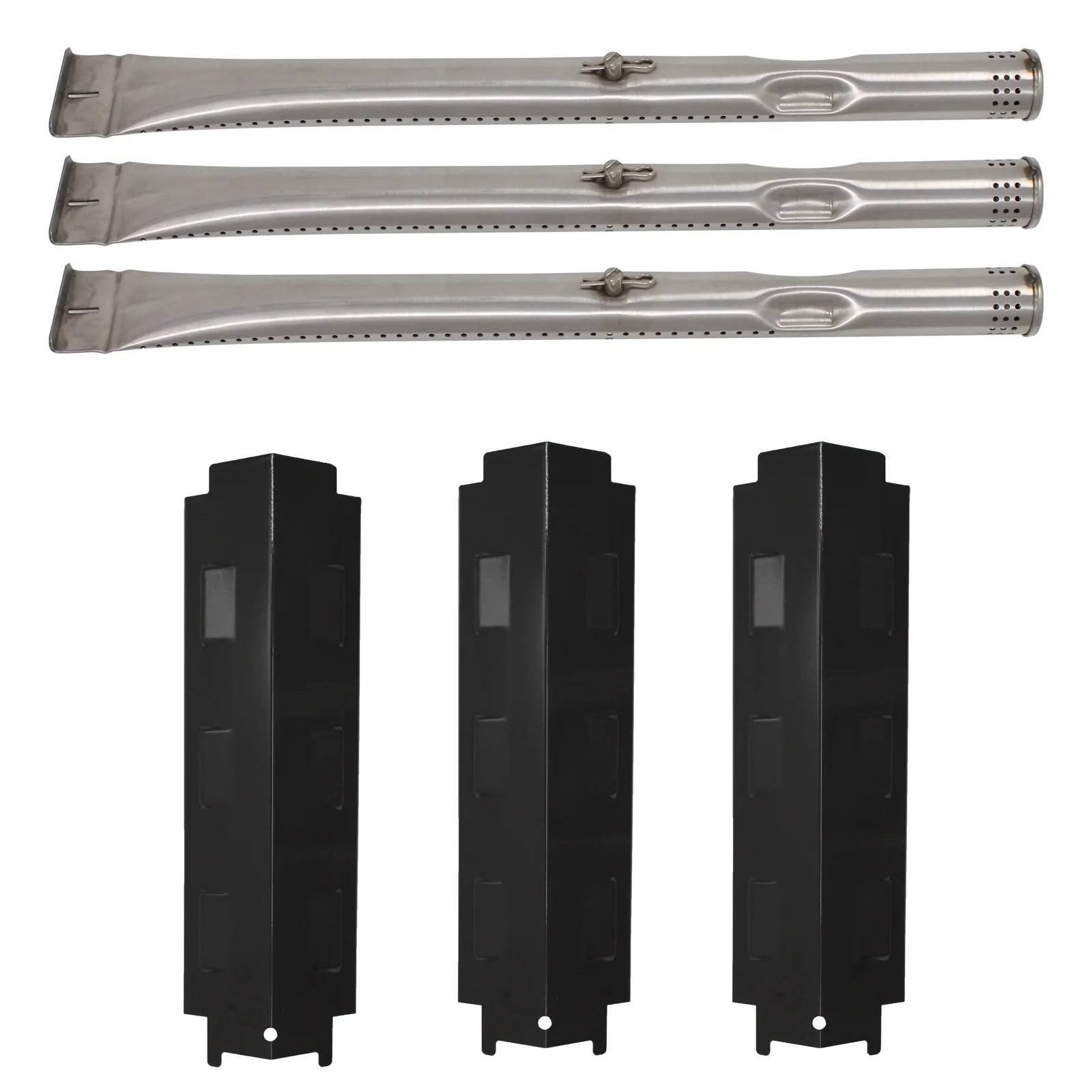 3-Pack BBQ Gas Grill Tube Burner & Heat Shield Plate Tent Replacement Parts for Charbroil 463335014 - Compatible Barbeque Stainless Steel Pipe Burners & Flame Tamer, Guard, Deflector, Flavorizer Bar