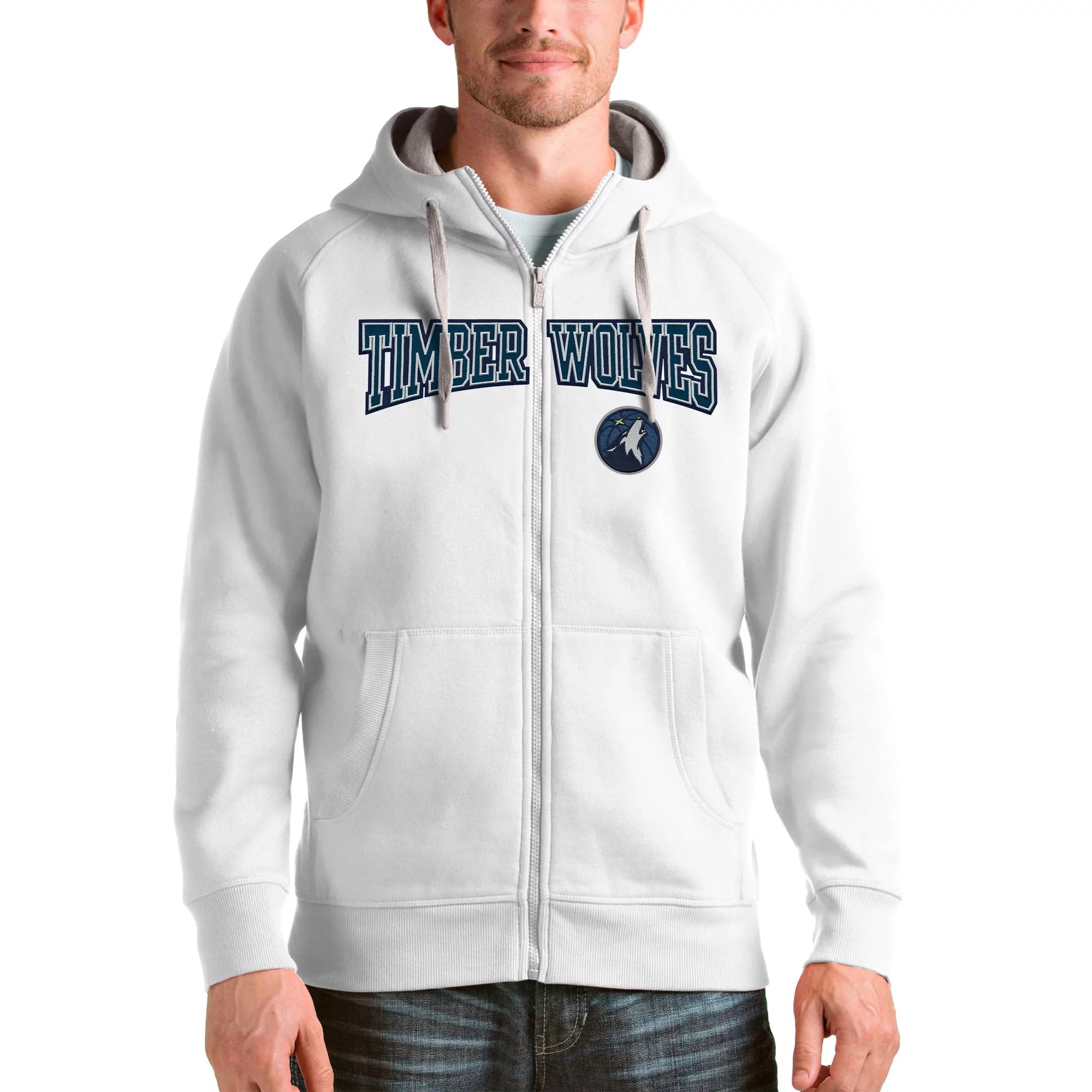 Men's Antigua White Minnesota Timberwolves Victory Full-Zip Hoodie