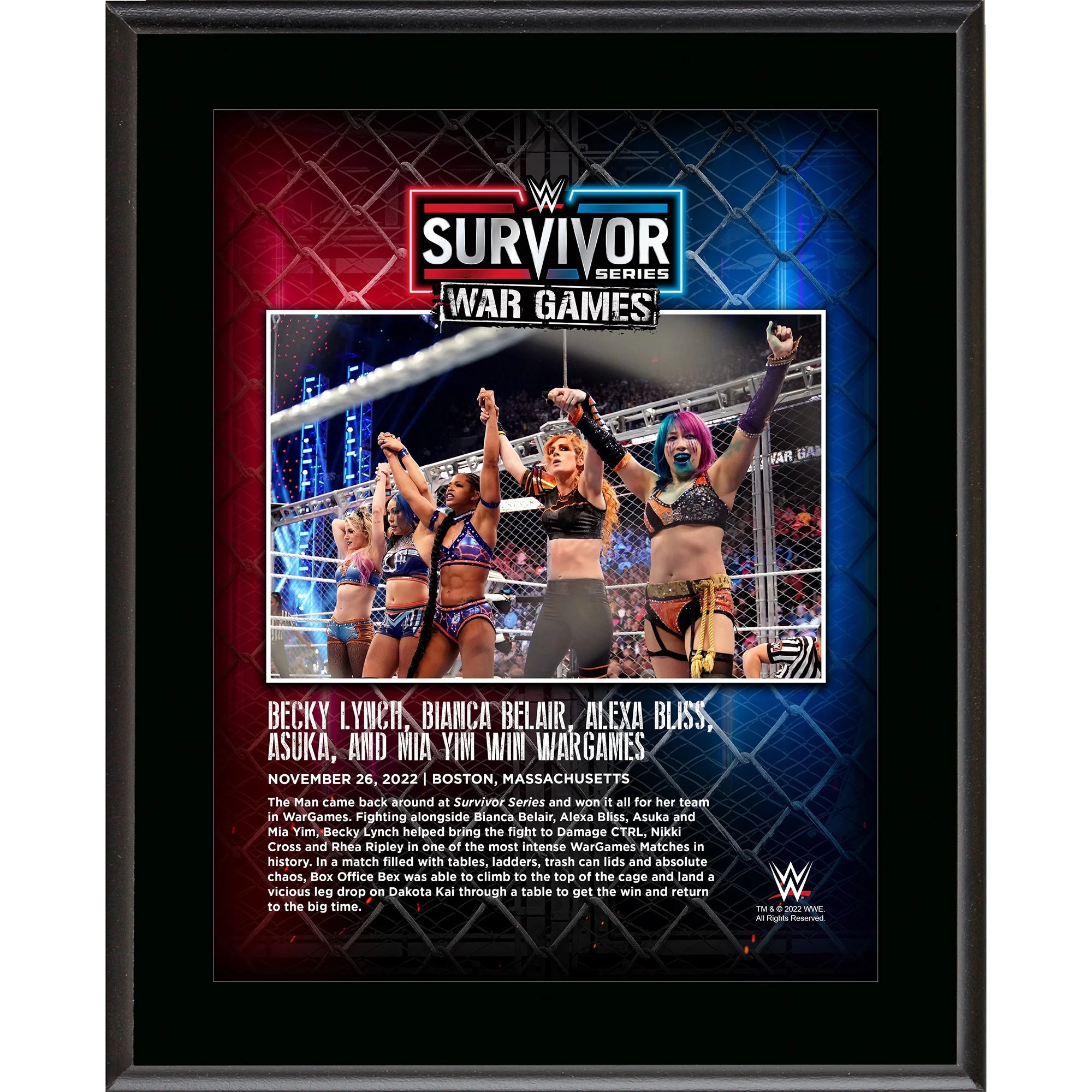 Team Bianca WWE 10.5 x 13 2022 Survivor Series Sublimated Plaque