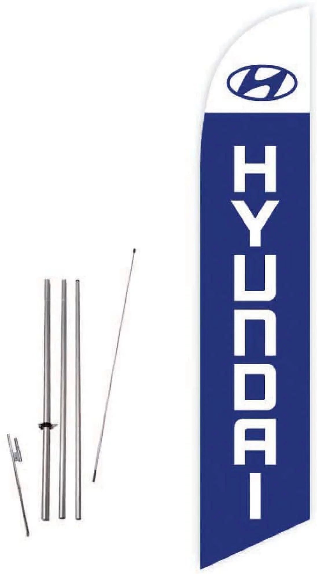 Cobb Promo Feather Flag Blue for Hyundai Auto Dealership with Complete 15ft Pole kit and Ground Spike